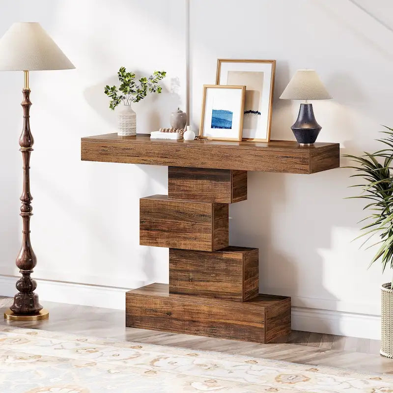 42 Inches Industrial Wood Console Table for Living Room Entryway - 11.8D x 42.5W x 31.5H