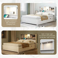 Storage Platform Bed with 2 Underbed Drawers, Wood Captains Bed with Bookcase Headboard Built-in Downlight Charging Station