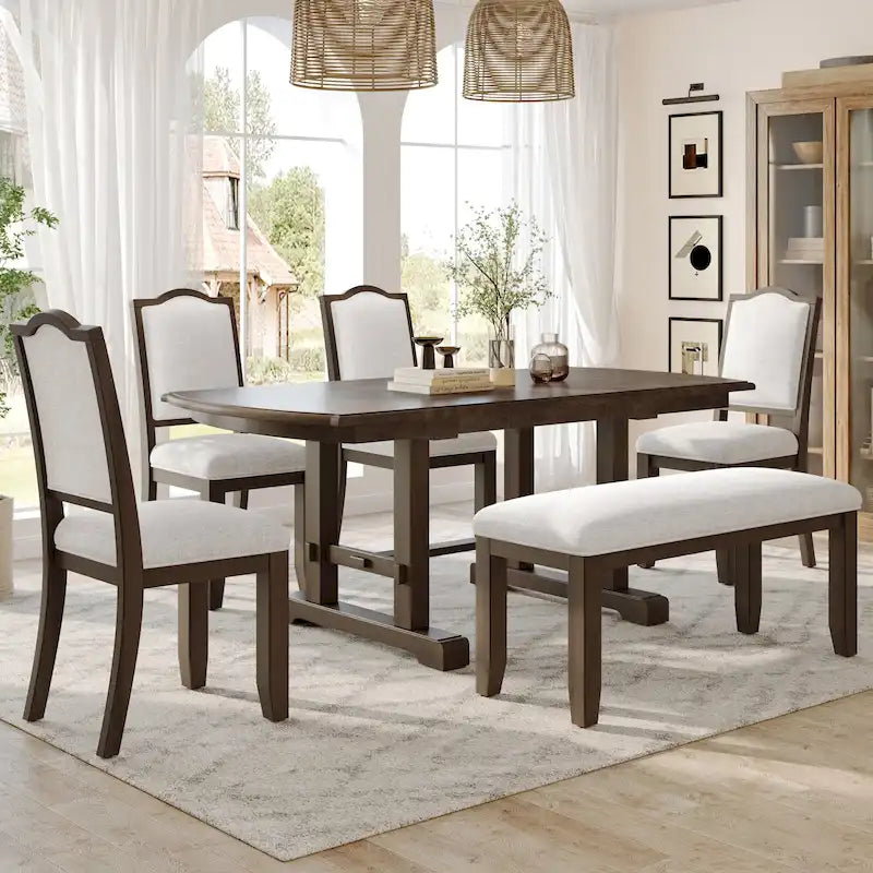 60-78 Extendable Dining Table, Farmhouse Wooden Kitchen Table with Removable Leaf, Large Expanding Table for 4-8