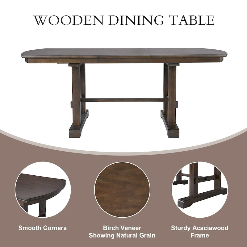 60-78 Extendable Dining Table, Farmhouse Wooden Kitchen Table with Removable Leaf, Large Expanding Table for 4-8