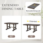 60-78 Extendable Dining Table, Farmhouse Wooden Kitchen Table with Removable Leaf, Large Expanding Table for 4-8
