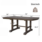 60-78 Extendable Dining Table, Farmhouse Wooden Kitchen Table with Removable Leaf, Large Expanding Table for 4-8
