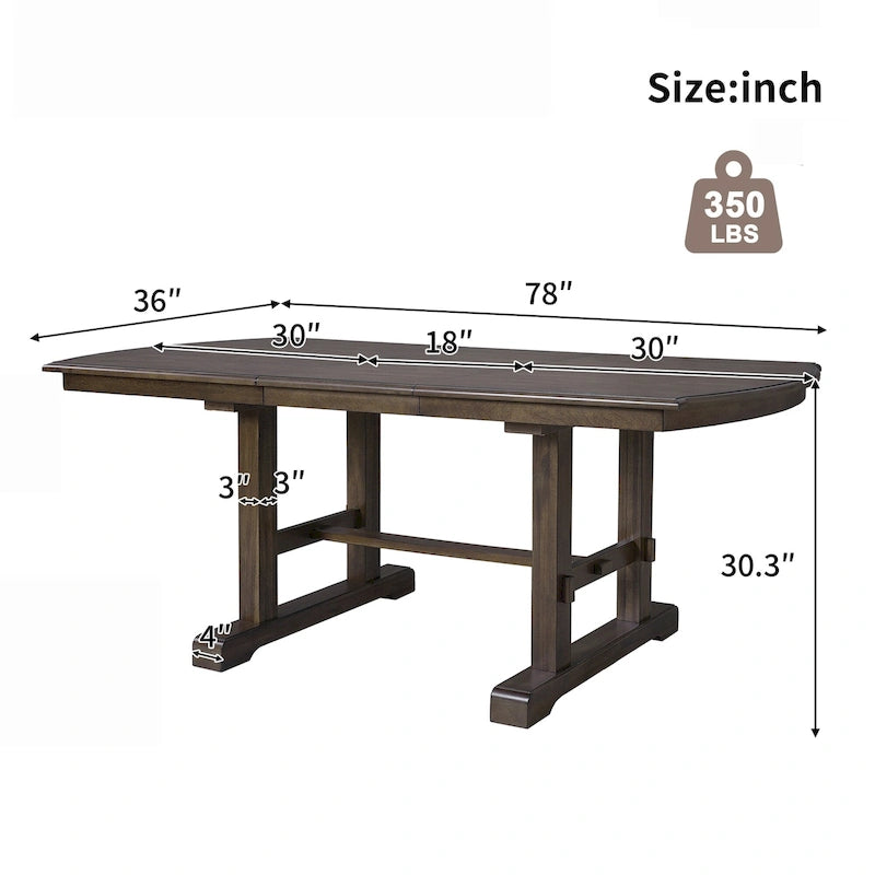 60-78 Extendable Dining Table, Farmhouse Wooden Kitchen Table with Removable Leaf, Large Expanding Table for 4-8