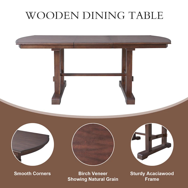 60-78 Extendable Dining Table, Farmhouse Wooden Kitchen Table with Removable Leaf, Large Expanding Table for 4-8