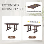 60-78 Extendable Dining Table, Farmhouse Wooden Kitchen Table with Removable Leaf, Large Expanding Table for 4-8