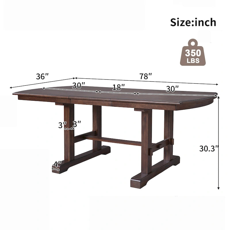 60-78 Extendable Dining Table, Farmhouse Wooden Kitchen Table with Removable Leaf, Large Expanding Table for 4-8