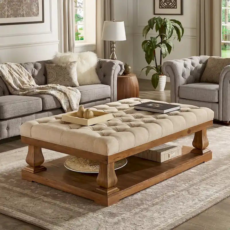 Gdansk Linen Baluster Rectangular Ottoman