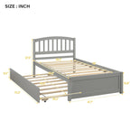 Grey Twin Size Wood Platform Bed with Trundle