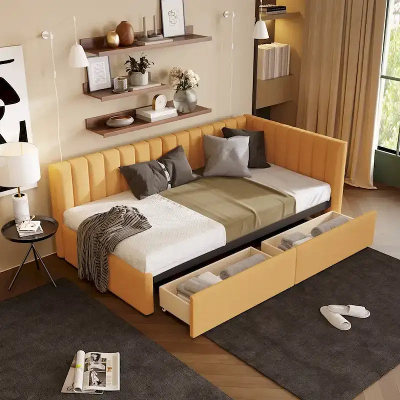 Upholstered Daybed with Two Storage Drawers