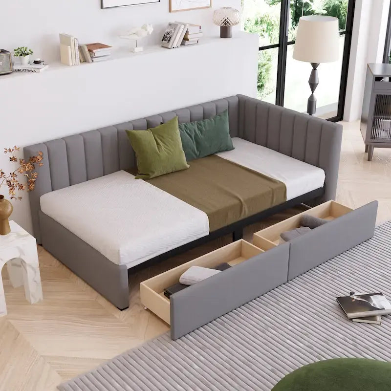 Upholstered Daybed with Two Storage Drawers