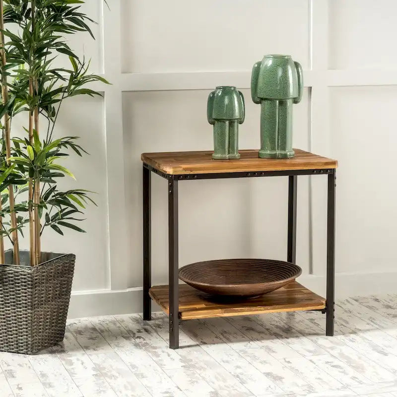 Ronan Wood Rustic Metal End Table by Christopher Knight Home