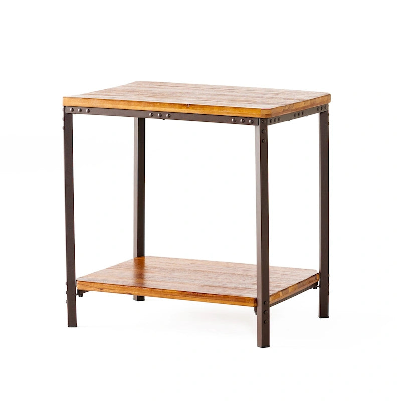 Ronan Wood Rustic Metal End Table by Christopher Knight Home
