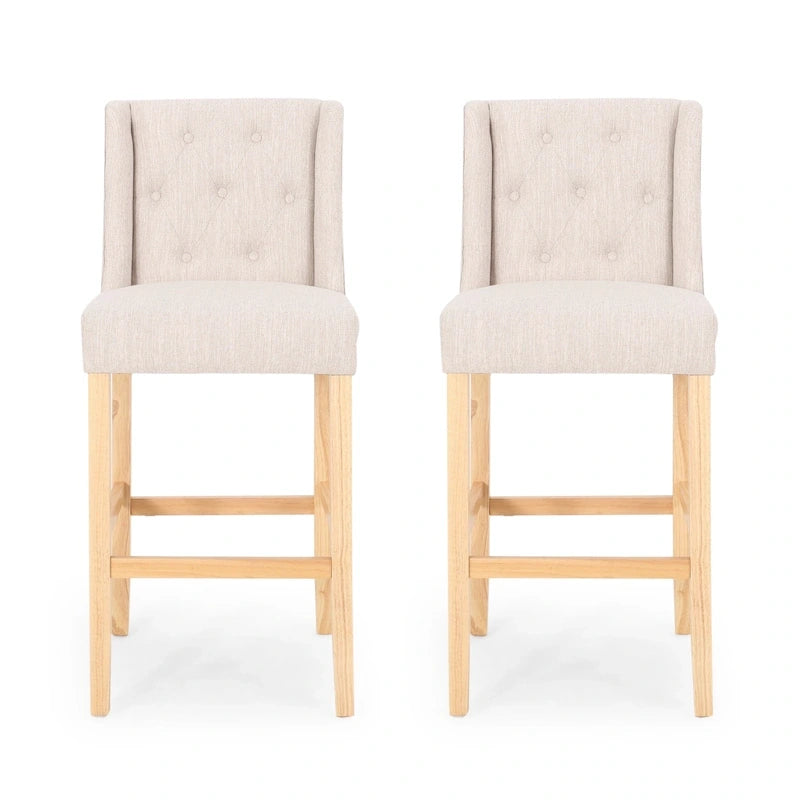 Lansglen Button Tufted Fabric Wingback Bar Stool (Set of 2) by Christopher Knight Home