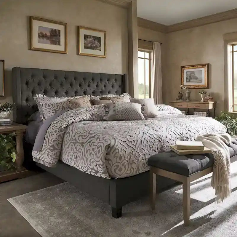Detmold Wingback Button Tufted King Bed