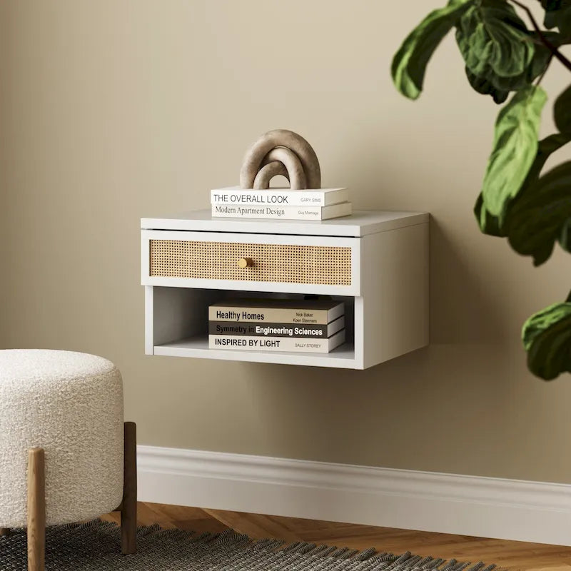 Nathan James Jackson Modern Floating Bedroom Nightstand with Storage Drawer and Open Shelf Cubby