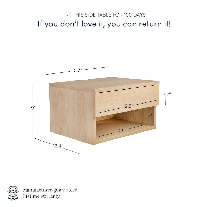 Nathan James Jackson Modern Floating Bedroom Nightstand with Storage Drawer and Open Shelf Cubby