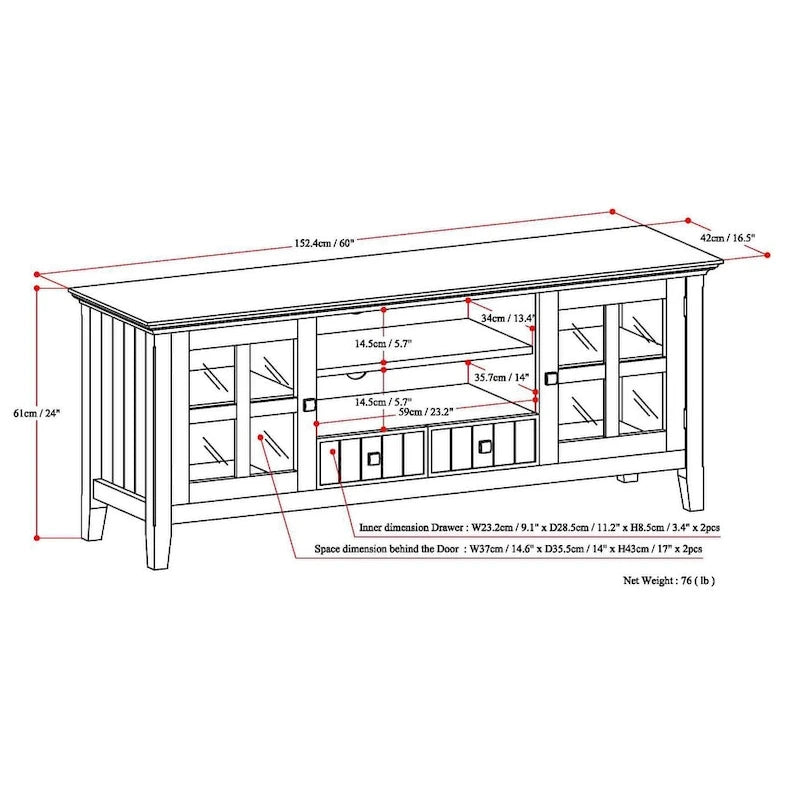 WYNDENHALL Normandy SOLID WOOD 60 inch Wide Transitional TV Media Stand For TVs up to 65 inches - 60 x 16.5 x 24