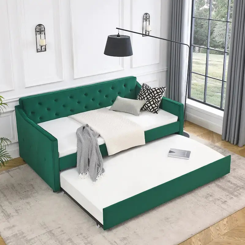 Twin Size Daybed with Twin Size Trundle Upholstered