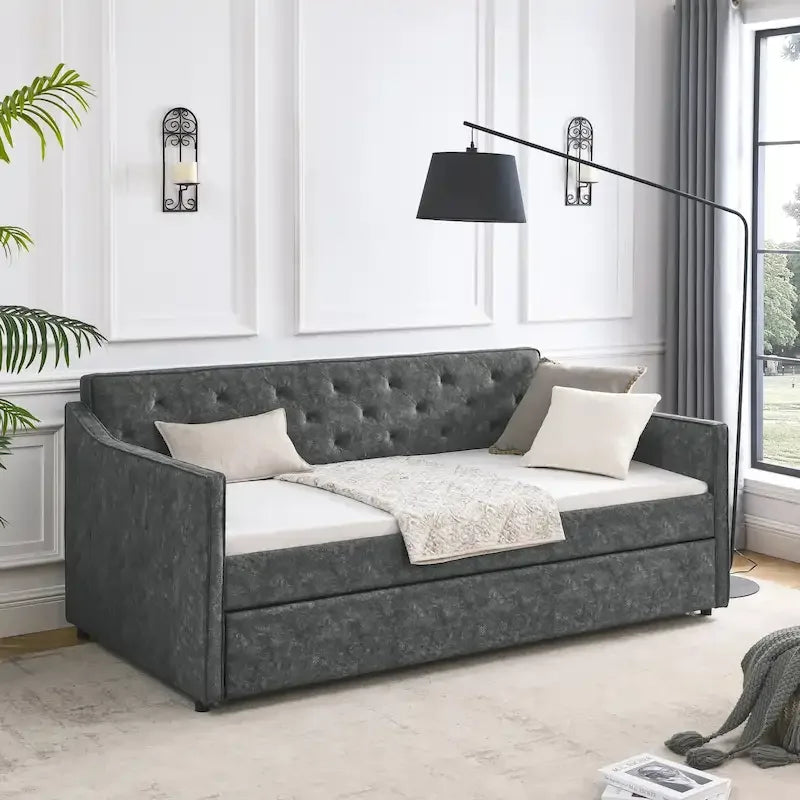 Twin Size Daybed with Twin Size Trundle Upholstered