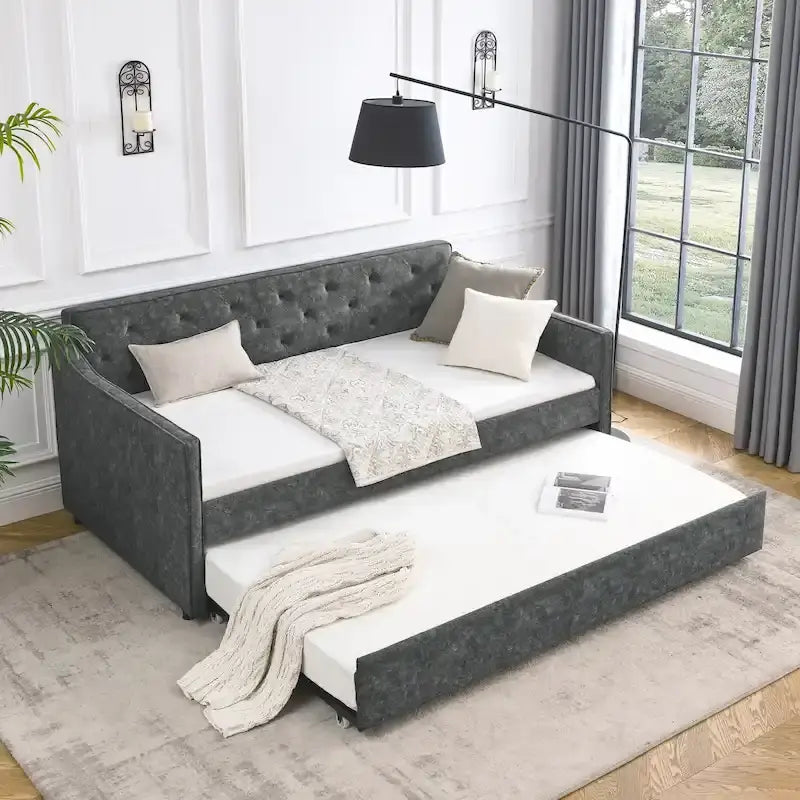 Twin Size Daybed with Twin Size Trundle Upholstered