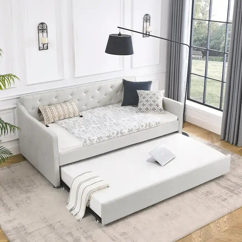 Twin Size Daybed with Twin Size Trundle Upholstered