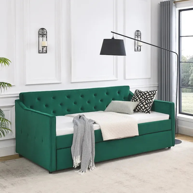 Twin Size Daybed with Twin Size Trundle Upholstered