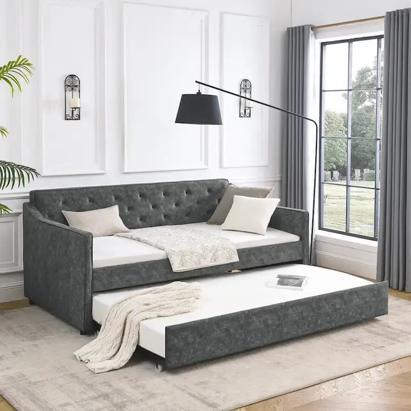 Twin Size Daybed with Twin Size Trundle Upholstered
