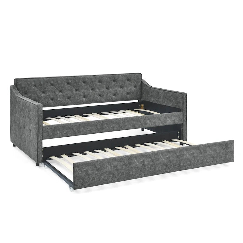 Twin Size Daybed with Twin Size Trundle Upholstered