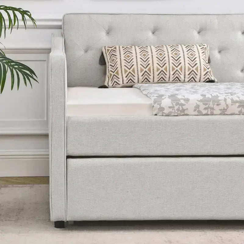Twin Size Daybed with Twin Size Trundle Upholstered