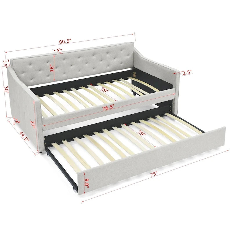 Twin Size Daybed with Twin Size Trundle Upholstered