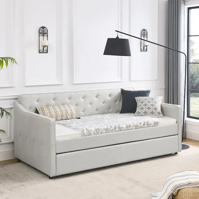 Twin Size Daybed with Twin Size Trundle Upholstered
