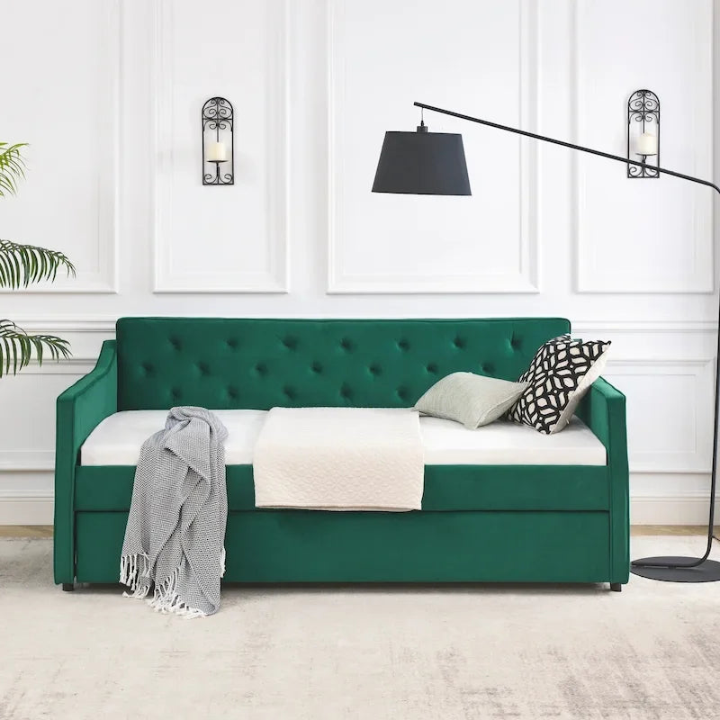 Twin Size Daybed with Twin Size Trundle Upholstered