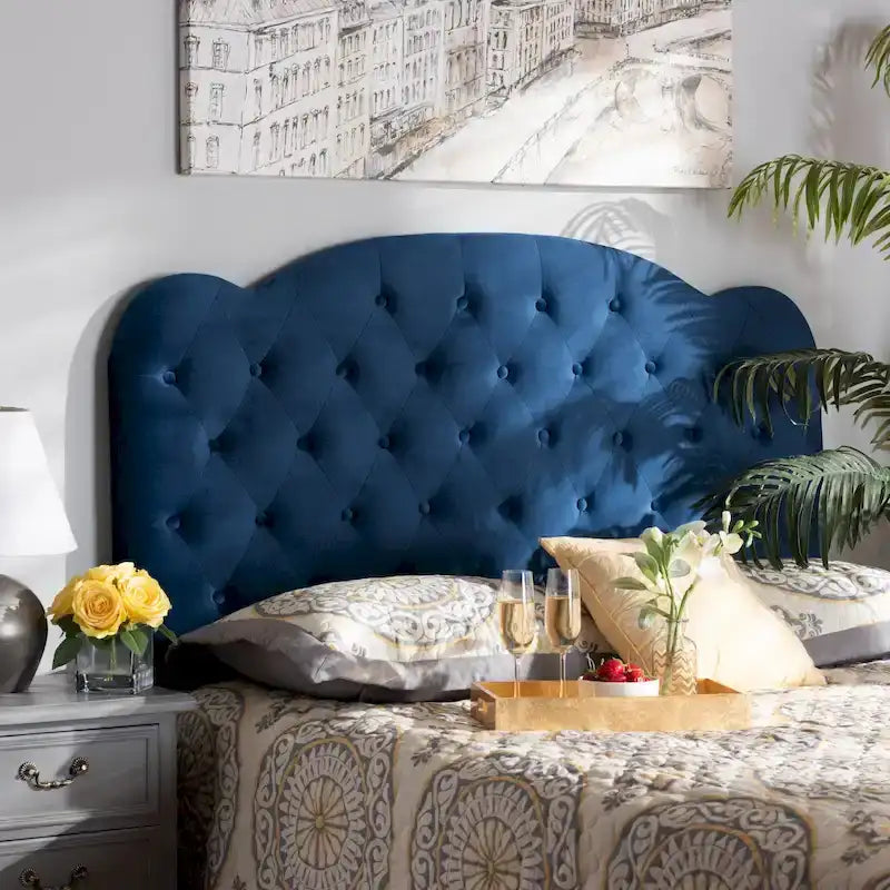 Clovis Modern and Contemporary Velvet Upholstered Headboard-Navy Blue