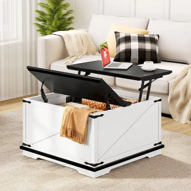 Moasis Farmhouse Lift Top Square Coffee Table with Storage
