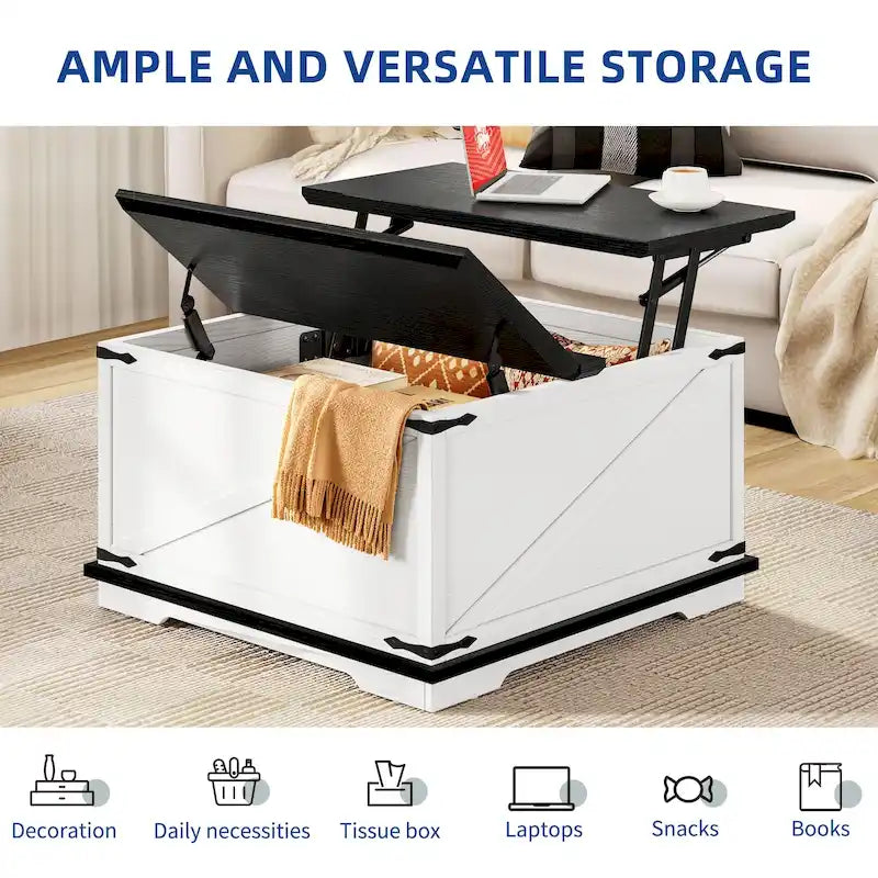 Moasis Farmhouse Lift Top Square Coffee Table with Storage