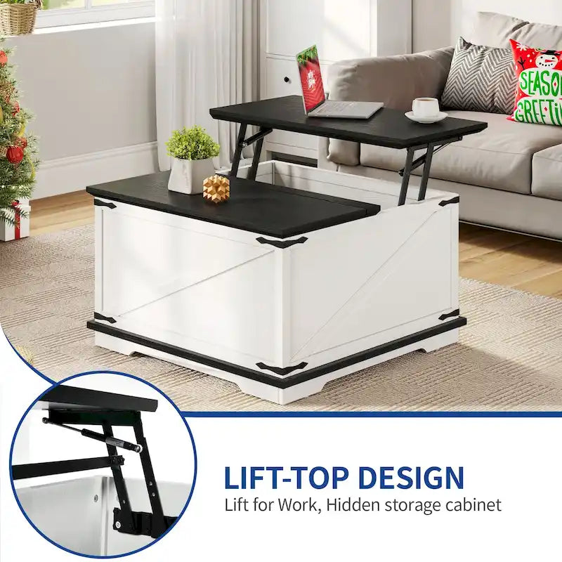 Moasis Farmhouse Lift Top Square Coffee Table with Storage