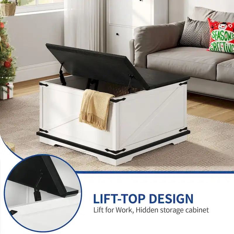 Moasis Farmhouse Lift Top Square Coffee Table with Storage