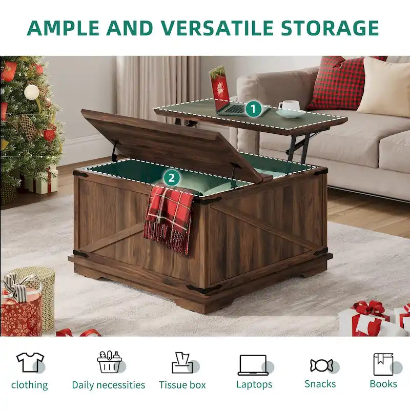 Moasis Farmhouse Lift Top Square Coffee Table with Storage
