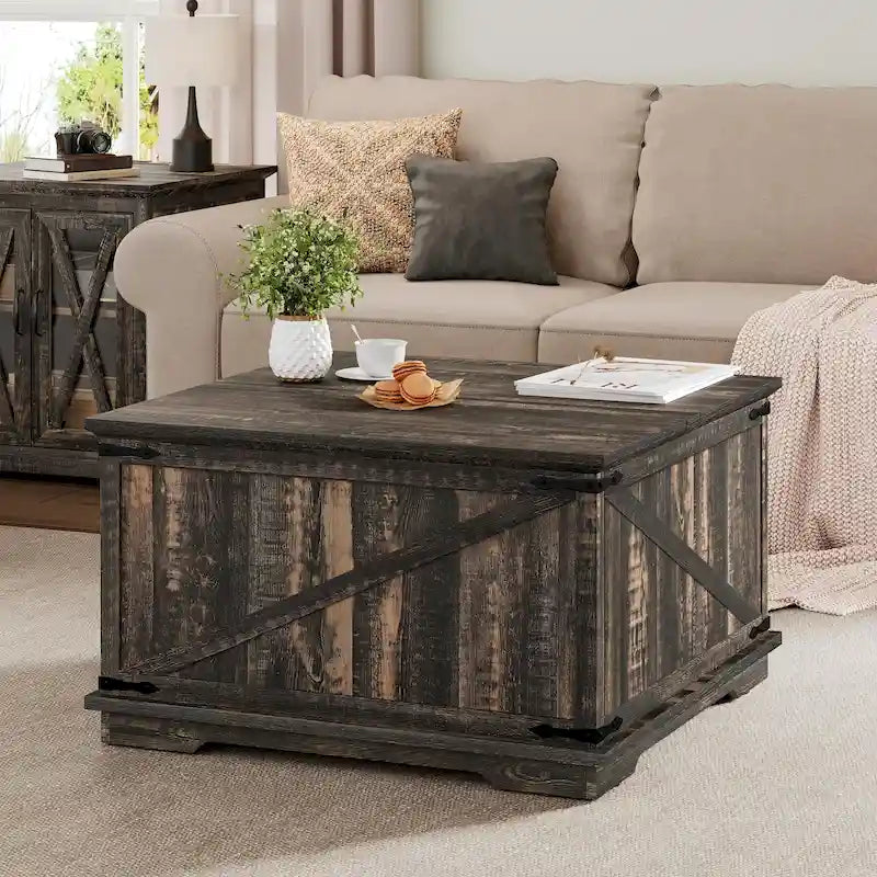 Moasis Farmhouse Lift Top Square Coffee Table with Storage