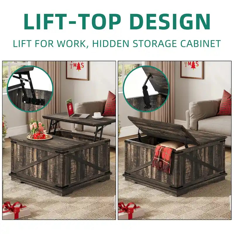 Moasis Farmhouse Lift Top Square Coffee Table with Storage