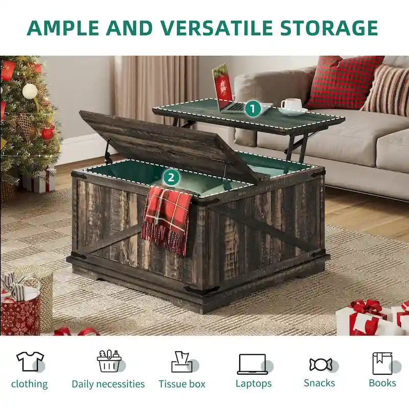 Moasis Farmhouse Lift Top Square Coffee Table with Storage