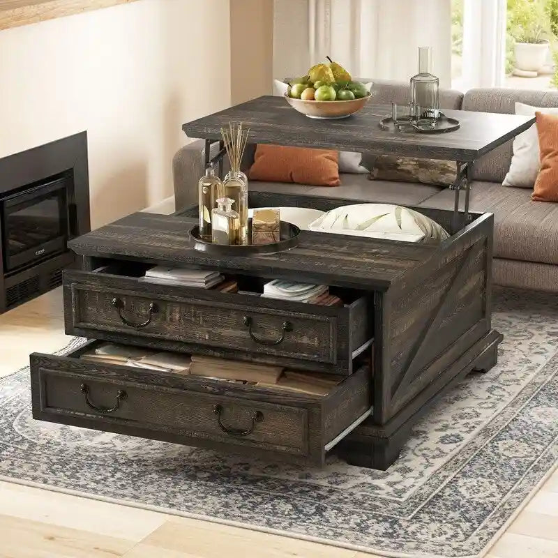 Moasis Farmhouse Lift Top Square Coffee Table with Storage