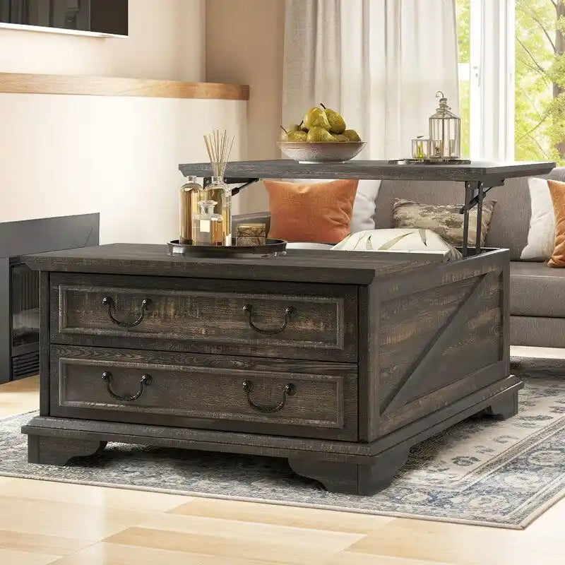 Moasis Farmhouse Lift Top Square Coffee Table with Storage