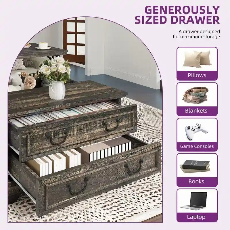 Moasis Farmhouse Lift Top Square Coffee Table with Storage