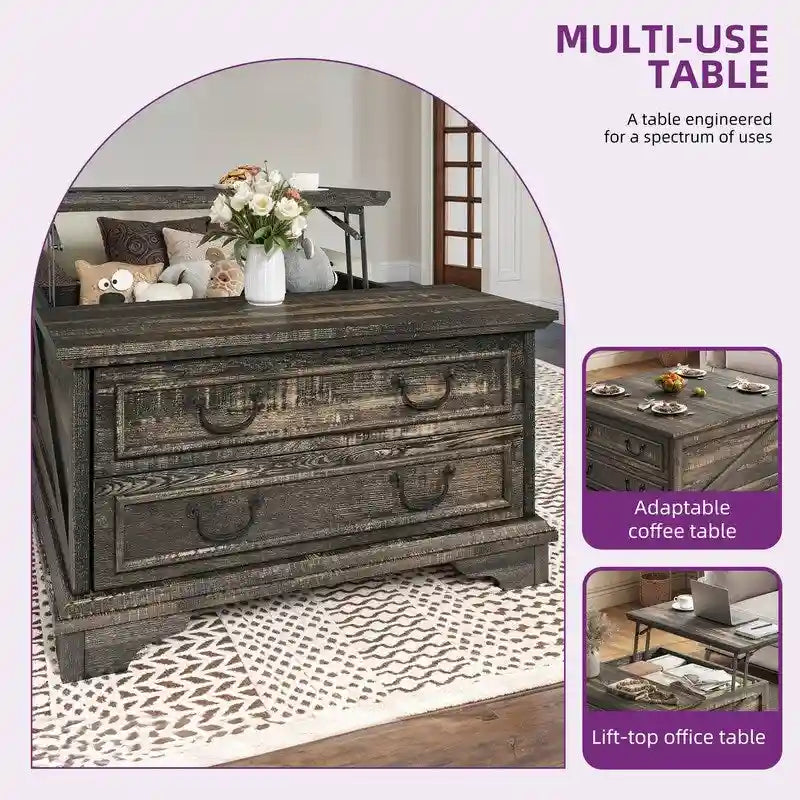 Moasis Farmhouse Lift Top Square Coffee Table with Storage