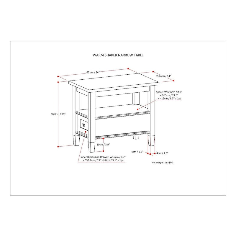WYNDENHALL Norfolk SOLID WOOD 14 inch Wide Rectangle Transitional Narrow Side Table - 14 Inches wide