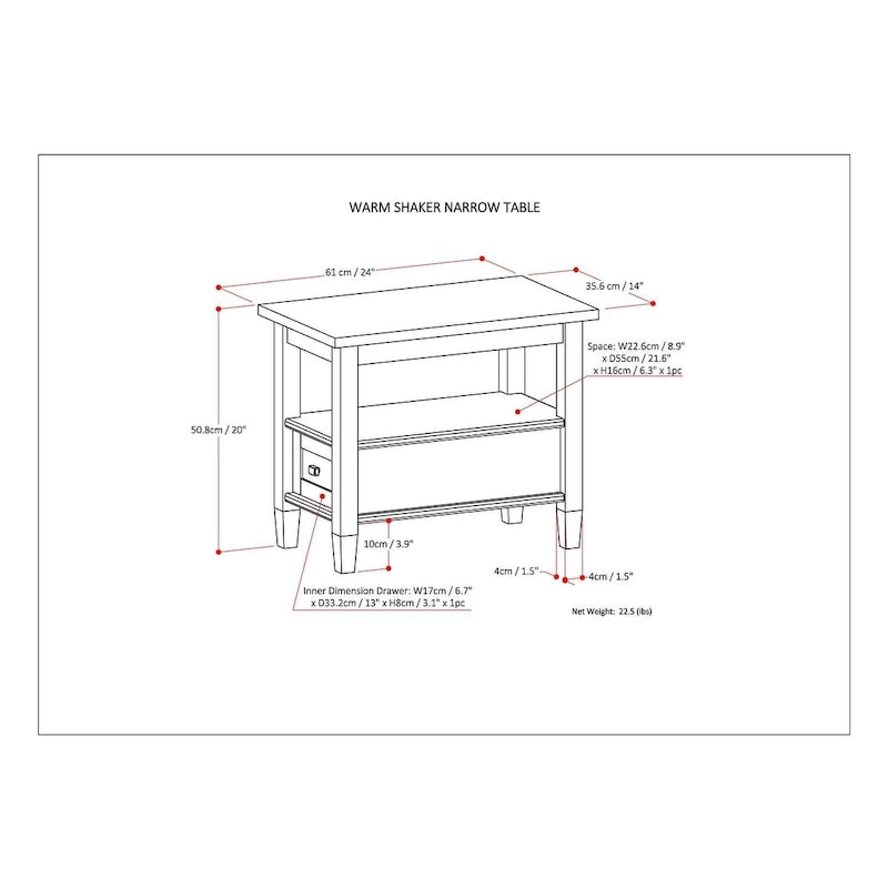WYNDENHALL Norfolk SOLID WOOD 14 inch Wide Rectangle Transitional Narrow Side Table - 14 Inches wide
