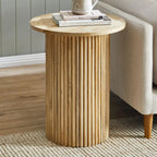 Round Wood End Table Fluted Pedestal Side Table