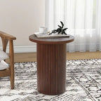 Round Wood End Table Fluted Pedestal Side Table