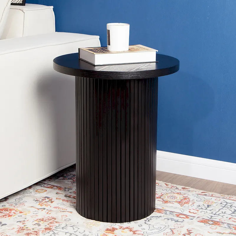 Round Wood End Table Fluted Pedestal Side Table